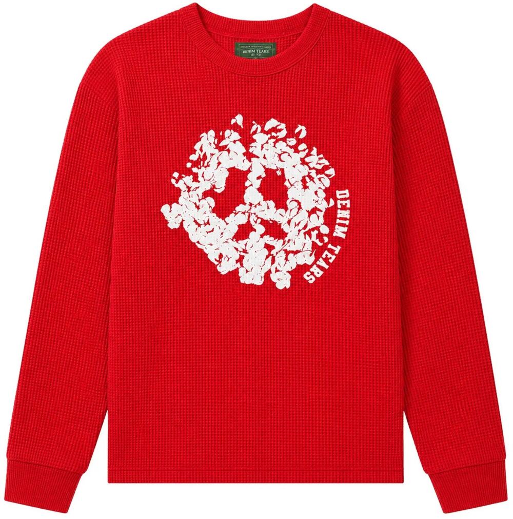 Denim Tears Men's Peace Wreath Thermal Long Sleeve Shirt in Red
